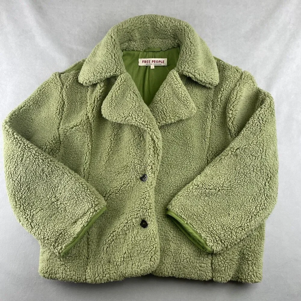 Free People Joplin Jacket Wmns S Pistachio Faux Shearling Sherpa Teddy Luxe Coat - Picture 3 of 8